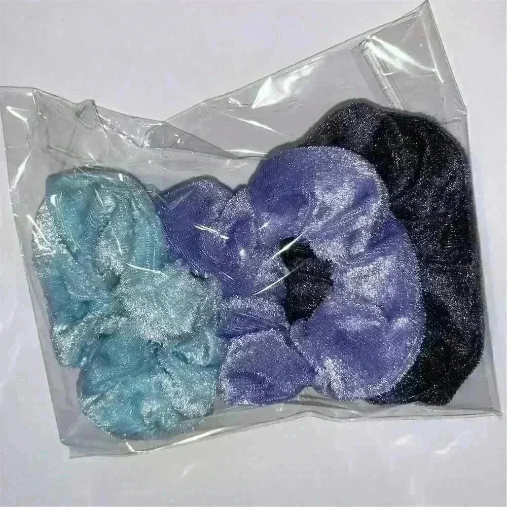 B1G1 Velvet Scrunchies Hair Bands Elastic Ties Set of 3 Blue Gray Purple